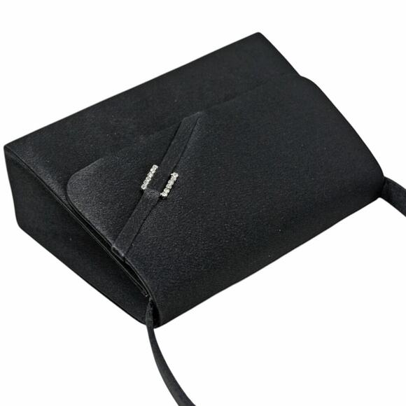Vintage Evening Bag Black Satin Rhinestone Trim Handle & Shoulder Strap -Hey Viv - Picture 5 of 7